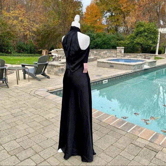 NWT Anthropologie BHLDN Esme Satin l Dress Long Wedding Guest Cocktail Black 8 - Picture 9 of 11